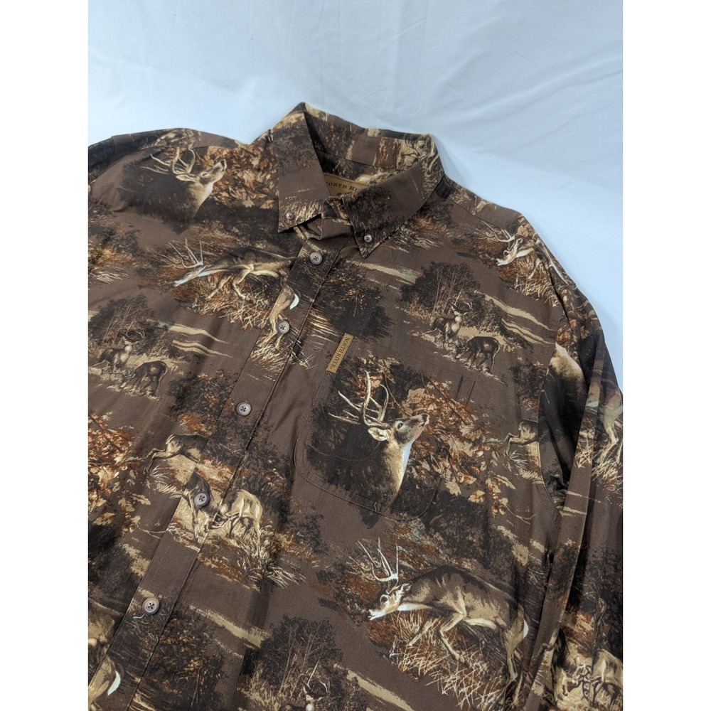 North River Shirt Mens XL Big Buck Hunter Deer Print Button Front Long Sleeve